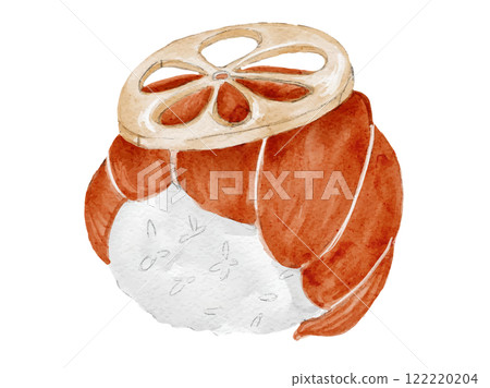 時尚的手鞠壽司壽司以水彩手繪風格繪製的壽司金槍魚插圖材料。 122220204