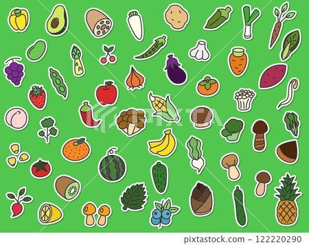Sticker vegetable fruit mushroom icon set 122220290