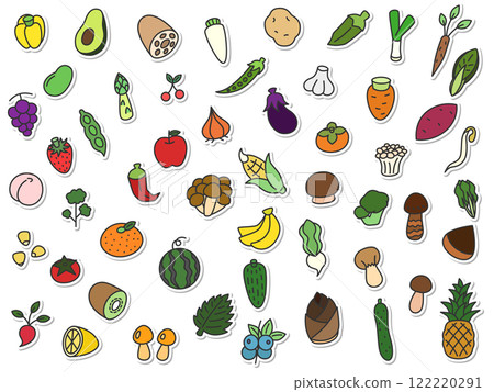 Sticker vegetable fruit mushroom icon set (no background) 122220291