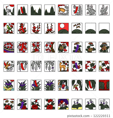 貼紙風格方形簡單 hanafuda 圖示集（無背景） 122220311