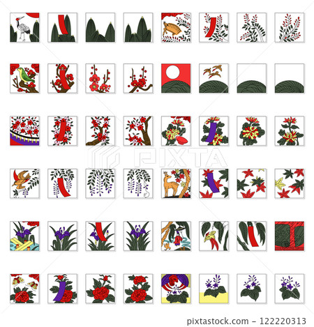 Sticker-style square Hanafuda icon set (without background) 122220313