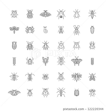 Line drawing mini insect illustration icon set 122220344