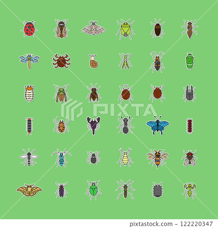 Mini insect sticker icon set 122220347