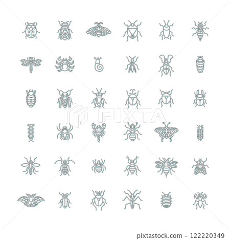 Mini insect icon set color shadow Mini insect icon set color shadow 122220349
