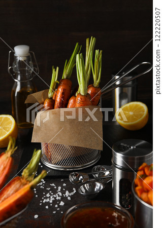 Fried carrot, concept of tasty fried food 122220507