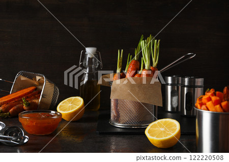 Fried carrot, concept of tasty fried food Fried carrot, concept of tasty fried food 122220508