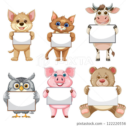 Cute Animals Holding Blank Signs 122220556