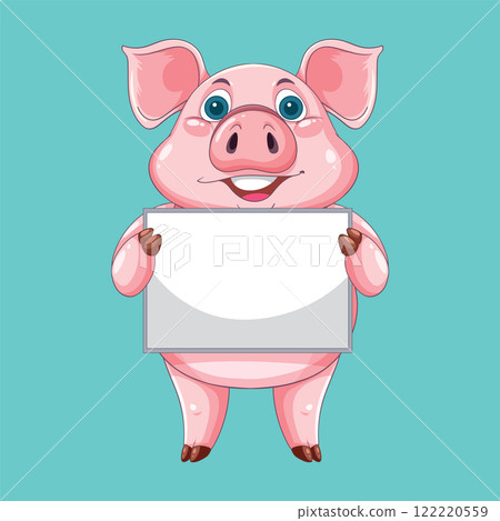 Cheerful Pig Holding Blank Sign 122220559