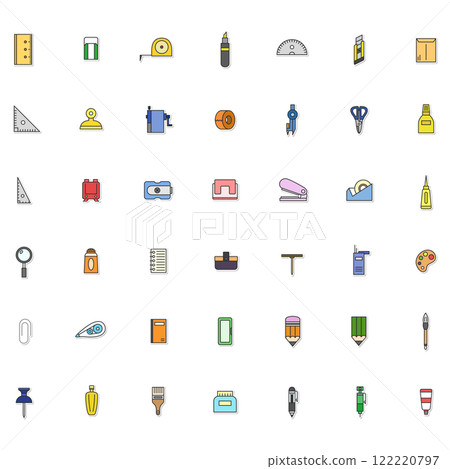 Sticker teaching materials and tools related illustration icon set (no background) Sticker teaching materials and tools related illustration icon set (no background) 122220797