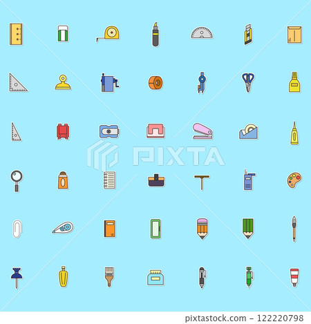 Stickers, educational materials, tools related illustration icon set Stickers, educational materials, tools related illustration icon set 122220798