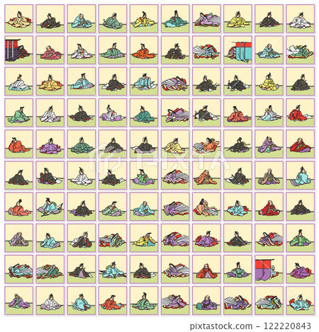 Square sticker simple Hyakunin Isshu icon set Square sticker simple Hyakunin Isshu icon set 122220843