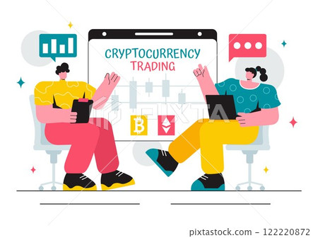 Cryptocurrency Trading Vector Illustration featuring a Pile of Coins, a Digital Currency Wallet, Blockchain Technology, and Bitcoin in a Background Cryptocurrency Trading Vector Illustration featuring a Pile of Coins, a Digital Currency Wallet, Blockchain Technology, and Bitcoin in a Background 122220872