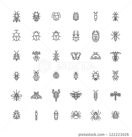 線條畫迷你昆蟲圖圖示集 122221026