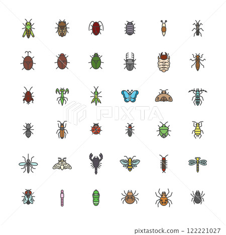 彩色迷你昆蟲圖圖示集 122221027