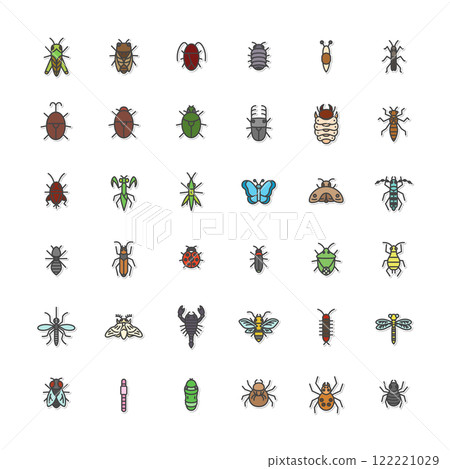 Sticker-style mini insect illustration icon set (without background) Sticker-style mini insect illustration icon set (without background) 122221029