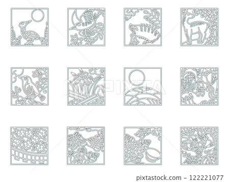 方形彩色陰影 hanafuda 圖示集 方形彩色陰影 hanafuda 圖示集 122221077