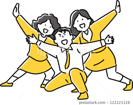 Three friendly men and women posing 122221128