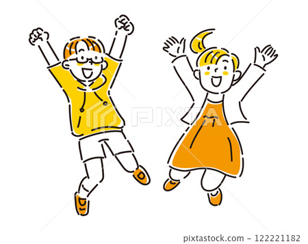 孩子們笑著跳躍的手繪插畫 122221182