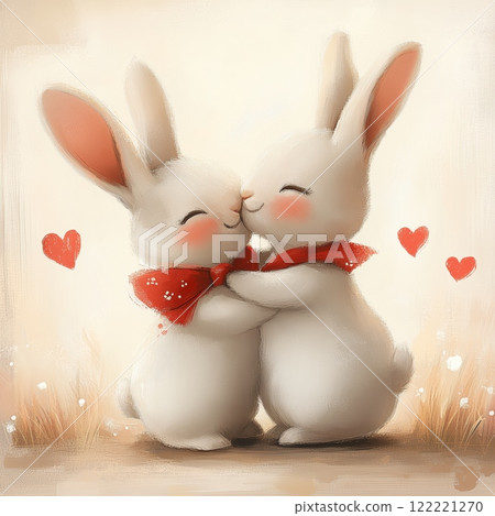 Cute rabbits embrace and share a kiss in a charming and whimsical setting 122221270