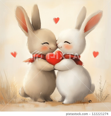 Cute rabbits share a heartwarming moment while celebrating love and friendship together 122221274