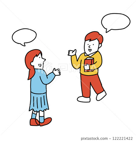 Illustration of junior high and high school students in uniform talking to teachers, instructors, and students Illustration of junior high and high school students in uniform talking to teachers, instructors, and students 122221422