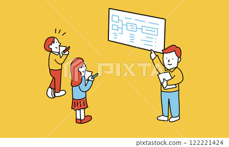 Illustration of a student asking a question to a lecturer or teacher after school Illustration of a student asking a question to a lecturer or teacher after school 122221424