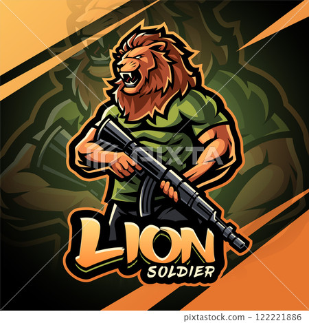 Lion soldier esport mascot logo design Lion soldier esport mascot logo design 122221886