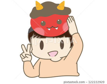 A boy wearing a demon mask at Setsubun A boy wearing a demon mask at Setsubun 122222920
