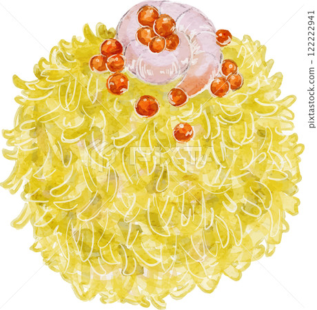水彩風格繪製的時尚手鞠壽司壽司蛋蛋插畫素材 122222941