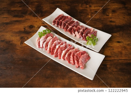 Beef ribs and skirt steak grilled meat 122222945