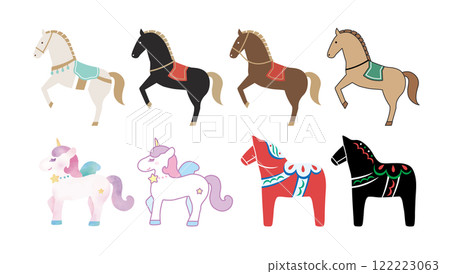 Horse, unicorn and dalana horse icon set 122223063
