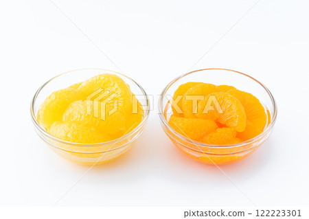 Canned mandarins and sweet summer mandarins in a glass container 122223301