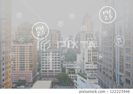 Overlooking the skyline of Bangkok's bustling downtown area. Bangkok skyscrapercity with air pollution PM2.5 Overlooking the skyline of Bangkok's bustling downtown area. Bangkok skyscrapercity with air pollution PM2.5 122223946