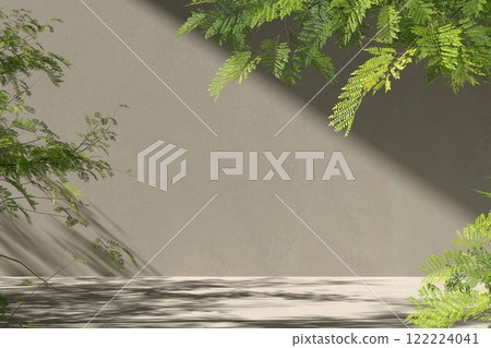 A concrete texture background that is great for use in various designs with a harmonious combination of warm sunlight and green leaves. 3d rendering. A concrete texture background that is great for use in various designs with a harmonious combination of warm sunlight and green leaves. 3d rendering. 122224041