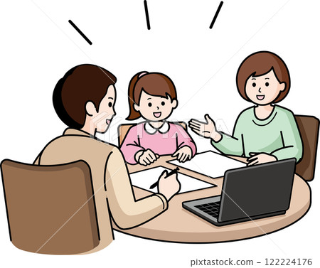 Family meeting: Girl and parents 122224176