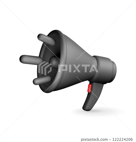 3D megaphone, modern bullhorn or loudspeaker 122224206