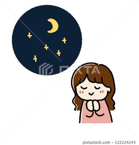 一個女孩看著星星的可愛插圖 122224243