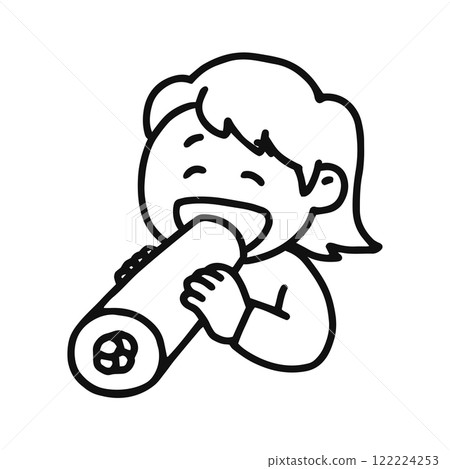 Woman eating ehomaki line drawing Woman eating ehomaki line drawing 122224253