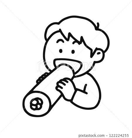 Man eating ehomaki line drawing Man eating ehomaki line drawing 122224255