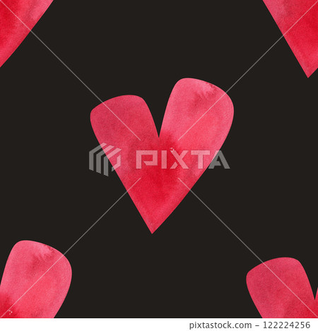 Love, passion, emotions. Seamless pattern of hand-drawn pink watercolor hearts. Sketchy illustration for Valentine's Day for wrapping paper, textiles, boxes, notebooks, notepads. 122224256