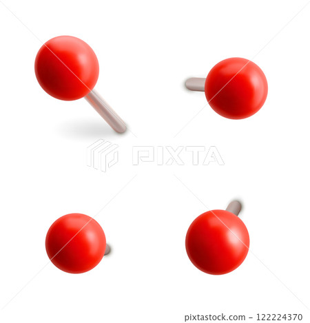Set of Red Push Pins Mockup for Office and Design Vector 122224370