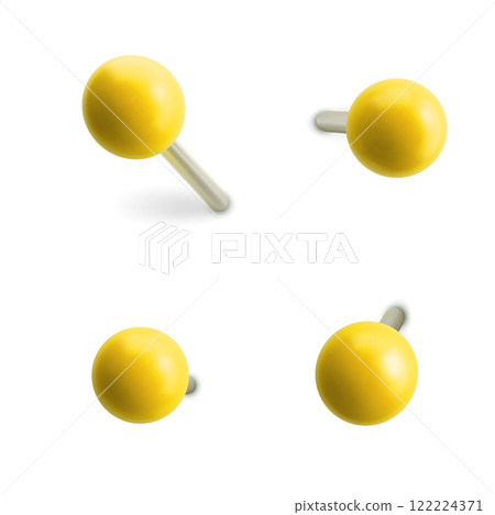 Set of yellow Push Pins Mockup for Office and Design Vector 122224371