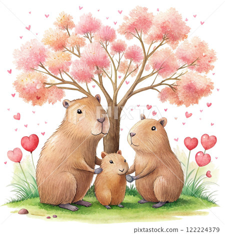 Capybara Valentine Day Clipart Watercolor  122224379