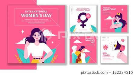 Flat Cartoon Hand-Drawn Illustration for International Women's Day Social Media Post Design 122224510