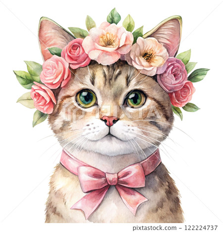 Cat in the world Rose Bow Clipart Watercolor  122224737