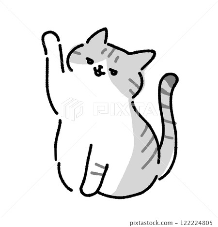 A full-body illustration of a cat explaining 122224805