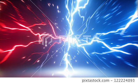 "Comparative red and blue lightning background" "Comparative red and blue lightning background" 122224893