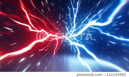 "Comparative red and blue lightning background" 122224895