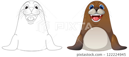 Happy Cartoon Seal Illustration 122224945