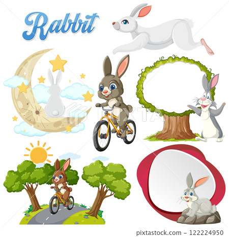 Playful Rabbit Vector Illustration Set Playful Rabbit Vector Illustration Set 122224950